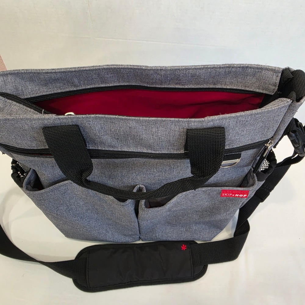 Skip Hop Heather Gray Diaper Bag Duo Signature Tote Crossbody Multi Pocket